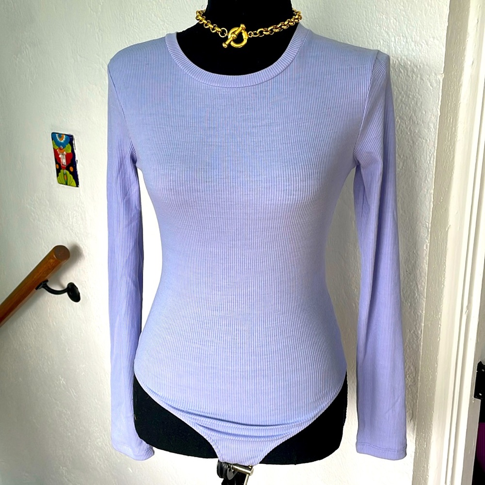 ZARA NWOT PURPLE RIBBED LONG SLEEVE BODYSUIT M